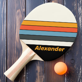 Sport Retro Dunkler Regenbogen Streifen mit Namen Tischtennis Schläger