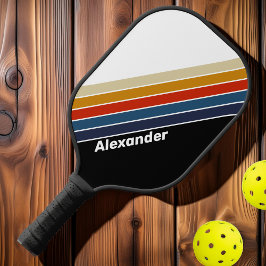 Sport Retro Eis Regenbogen Streifen mit Namen Pickleball Schläger