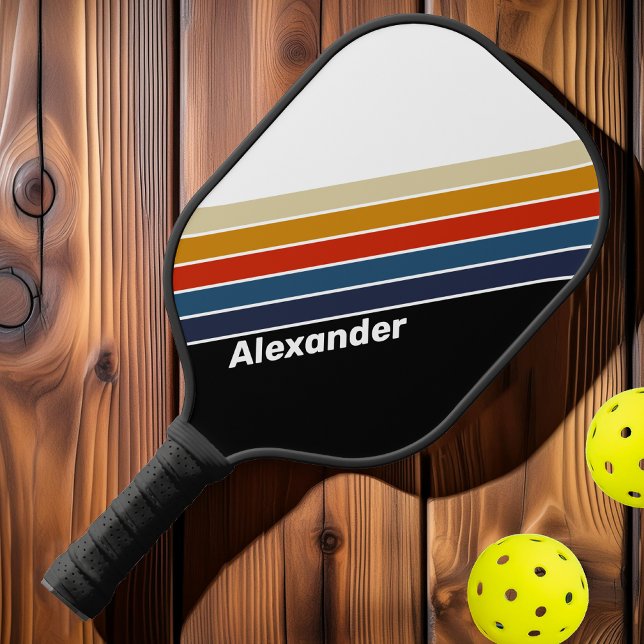 Sport Retro Eis Regenbogen Streifen mit Namen Pickleball Schläger (Von Creator hochgeladen)