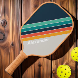 Sport Retro Ocean Regenbogen Streifen mit Namen Pickleball Schläger