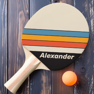 Sport Retro Vintage Dunkles Regenbogen-Gestreift m Tischtennis Schläger