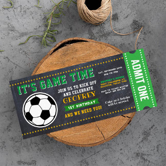 Sport Soccer Chalkboard Ticket Pass Geburtstag Einladung