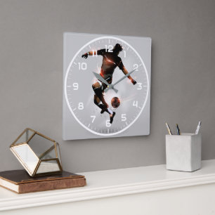 Sport Soccer   Fußball modern Quadratische Wanduhr