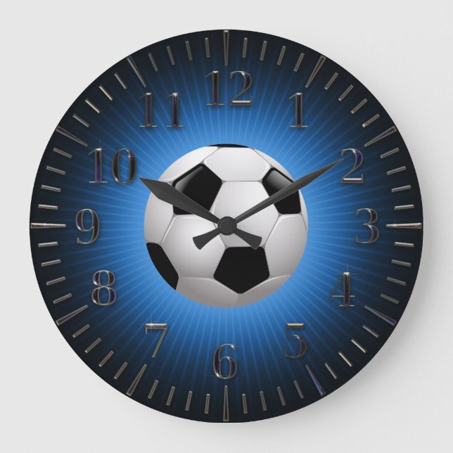 Sport Soccer | Fußball Moderne Blaue Mauer Uhr (Vorderseite)