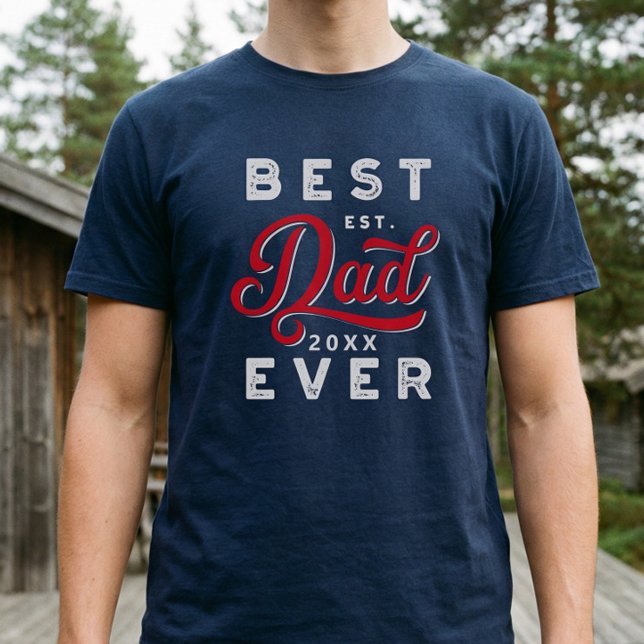 Sport Style Red & Navy Emblem Bester Vater je T-Shirt (Sporty Best Dad Ever Father’s Day Gift Keepsake T-Shirt)