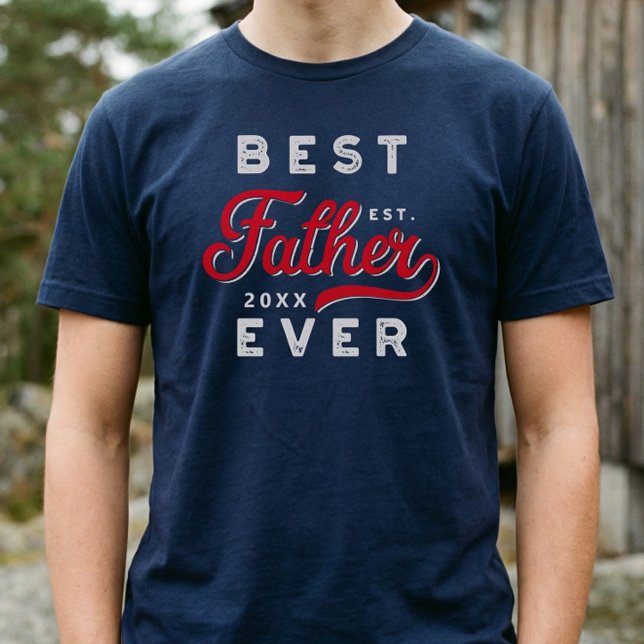 Sport Style Red & Navy Emblem Bester Vater je T-Shirt (Sporty Best Father Ever Father’s Day Gift Keepsake T-Shirt)