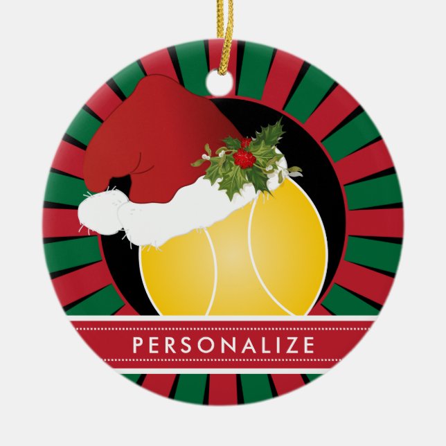 Sport Tennis Weihnachts-Weihnachtsmannmütze Keramik Ornament (Vorne)