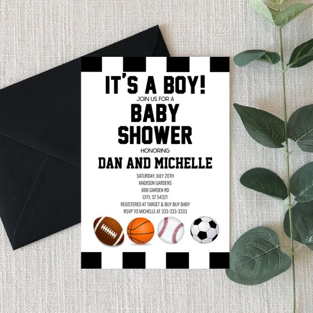 Sport Thema Es ist ein Junge! Baby Shower Einladun Einladung (Von Creator hochgeladen)