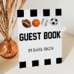 Sport Thema Gästebuchtisch Schild<br><div class="desc">Dies ist ein sportthematisches Gästebuchschild. Es beinhaltet Fußball,  Baseball,  Basketball und Fußball. Babydusche Dekorationen,  Geburtstagsgeschmack,  Party-Schilder,  Gästebuch,  Tischdekoration,  Babydusche</div>