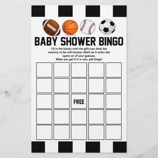 Sport Themed Bingo Baby Showspiel Briefpapier (Vorderseite)