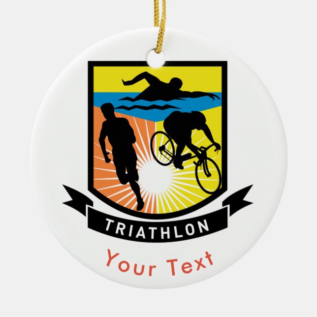 SPORT Triathlon-Fahrrad-Schwimmen-Lauffahne Keramik Ornament (Vorne)