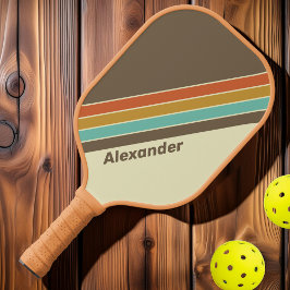 Sport Vintag Retro Regenbogen Streifen mit Namen Pickleball Schläger