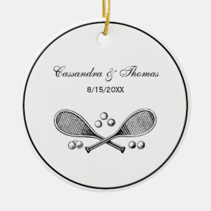 Sport Vintage Gekreuzte Tennis Schläger Tennisbäll Keramik Ornament