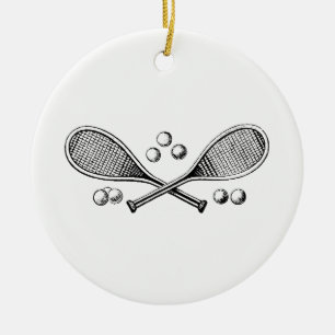 Sport Vintage Gekreuzte Tennis Schläger Tennisbäll Keramik Ornament