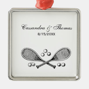 Sport Vintage Gekreuzte Tennis Schläger Tennisbäll Silbernes Ornament