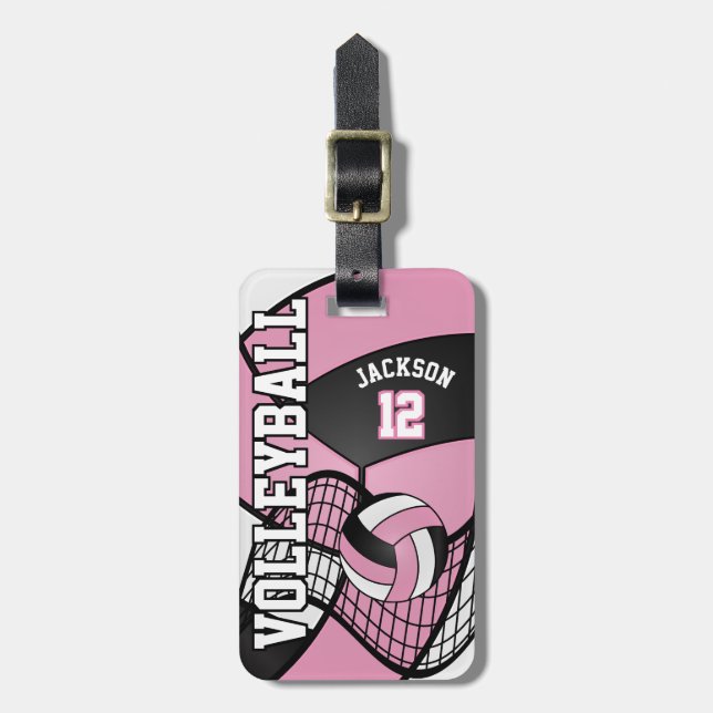 Sport Volleyball 🏐 - Light Pink, Black & White Gepäckanhänger (Vorderseite vertikal)