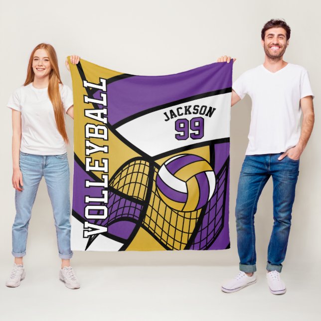 Sport 🏐 Volleyballdesign - Lila, Gold und Weiß Fleecedecke (Beispiel)
