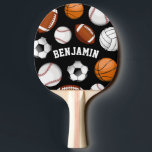 Sport-Zusammenstellungs-personalisiertes Tischtennis Schläger<br><div class="desc">Sport - themed personalisiertes schwarzes Klingeln-pong Paddel für diesen Sternathleten,  der an allem Sport einschließlich das wunderbare Spiel des Klingelns-pong gut ist.</div>