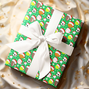 Sportbälle mit Santas Hut Weihnachtsgrün Geschenkpapier
