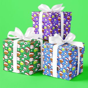 Sportbälle mit Santas Hut Weihnachtsmuster Geschenkpapier Set