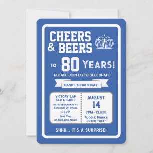 Sportbar Überraschungsparty Prost auf 80 Jahre Einladung