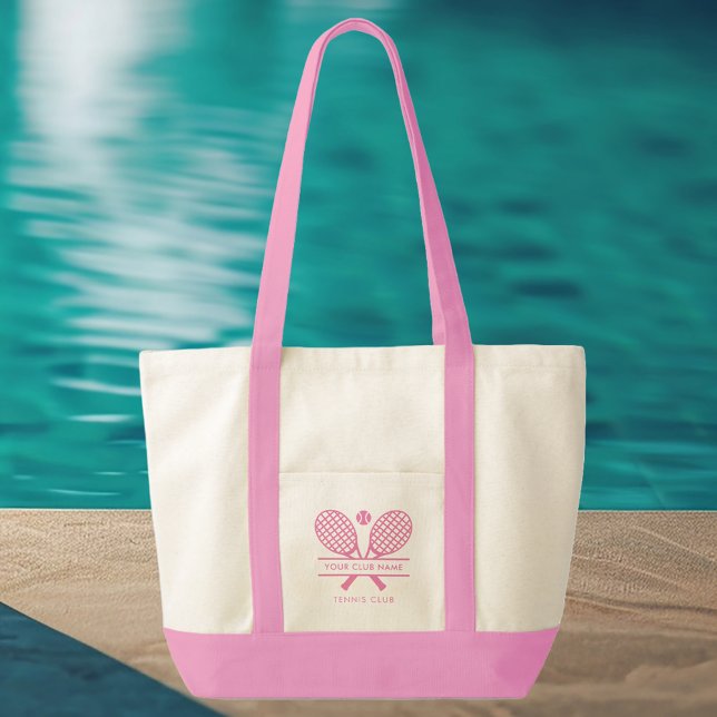 Sportclub Name Tennis Team Pink Swag Tragetasche (Lawn Tennis Rackets Motif Pink Logo and Handles Tote Bag)