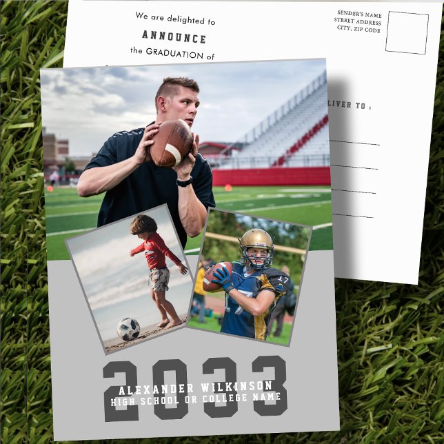 Sporter Typ Modernes, feines Script 3 Foto Abschlu Ankündigungspostkarte (Von Creator hochgeladen)