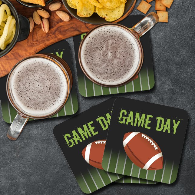 Sportfan am Fußballfeld Rechteckiger Pappuntersetzer (Football field game day sports super fan square paper coasters)