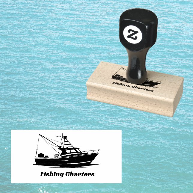 Sportfischer-Trawler-Boot Charter oder Kapitänsnam Gummistempel (Von Creator hochgeladen)