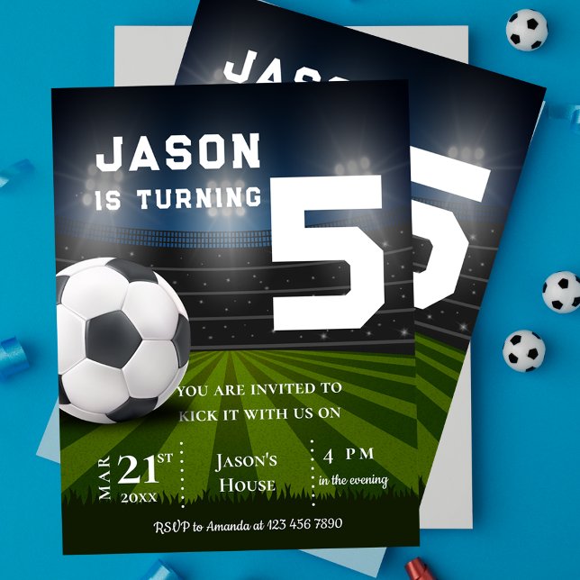 Sportfußball zum Geburtstag Einladung Postkarte (Sports Soccer Football Themed Birthday Invitation Postcard)