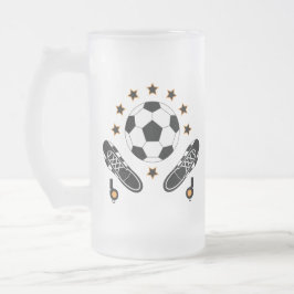 Sportgeräte-Muster für Schwarzweiß-Fußball Mattglas Bierglas