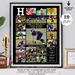 Sporthochschule Senior 19 Foto Collage Poster<br><div class="desc">Erkennen und feiern Sie Ihren High School Sport Senior auf Senioren Night, Saisonende Sportversammlung oder zeigen Sie auf seiner Abschlussfeier ein Foto Erinnerungen Plakatdruck mit diesem leicht hochzuladenden Foto Collage Template mit 19 Rechteck Bilder in Ihrer Farbwahl. Das Design enthält eine Liste von TOP 5 Erinnerungen aus der Saison oder...</div>