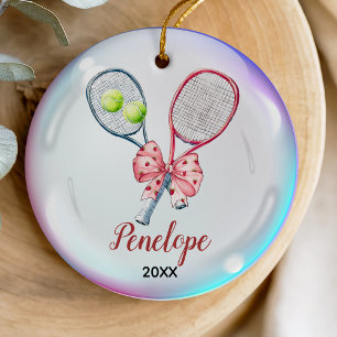 Sportige farbenfrohe Mädchen Tennisspielerin Schlä Keramik Ornament