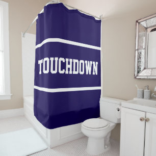 Sportiges Tiefes Navyblau TOUCHDOWN Weiße Textstre Duschvorhang