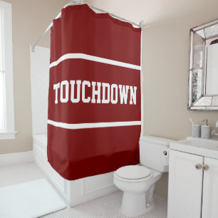 Sportiges Tiefrot Fettschrift TOUCHDOWN Weiße Text Duschvorhang
