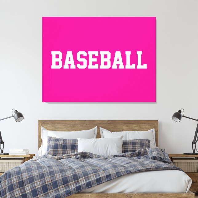Sportiges Weißes BASEBALL-Text auf Helligrosa Leinwanddruck (Insitu (Schlafzimmer))