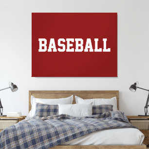 Sportiges Weißes BASEBALL-Text auf Tiefrot Leinwanddruck