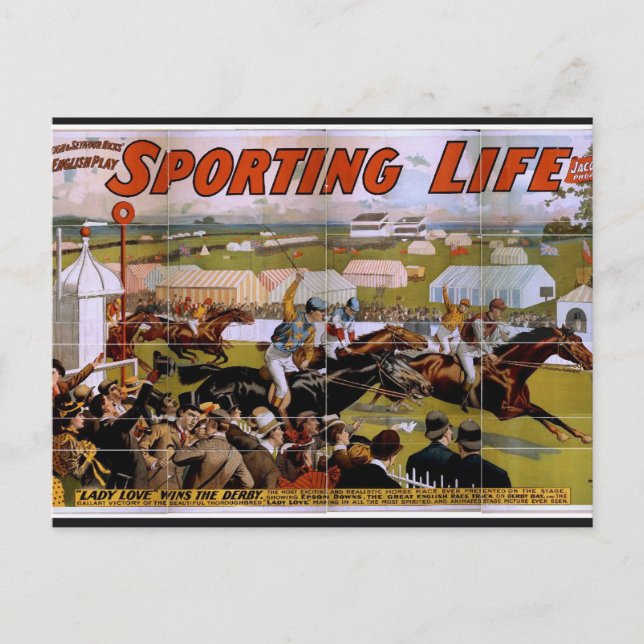 Sporting Life, 'Lady Luck gewinnt die Derby' Vinta Postkarte (Vorderseite)