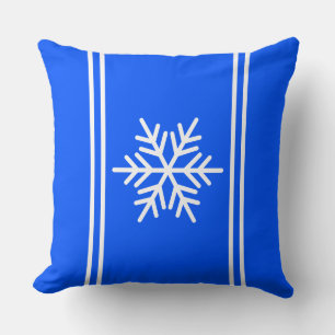 Sportive Festive Bright Blue White Stripes Snowfla Kissen