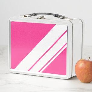 Sportiver Spaß Helles Rosa mit breiten weißen Renn Metall Brotdose