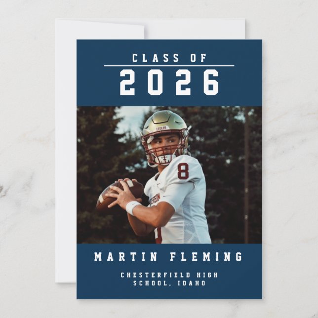 Sportklasse Custom Foto Blue Abschluss Ankündigung (Vorderseite)