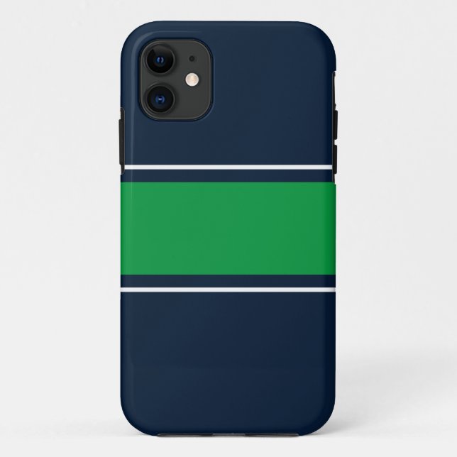 Sportlich grüne, weiße Streifen auf Navy Blue Case-Mate iPhone Hülle (Rückseite)