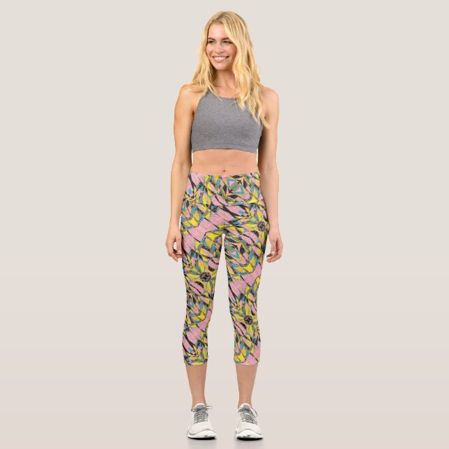 sportliche, blinkende abstrakte Kunstgestaltung in Capri Leggings (Vorderseite)