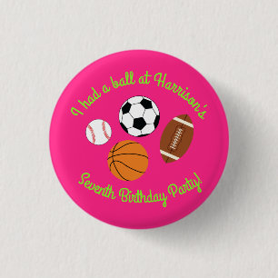 Sportliche Geburtstagsparty Kinder Niedlich Pink G Button