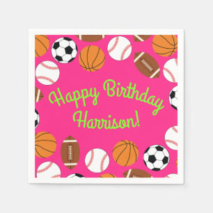 Sportliche Geburtstagsparty Kinder Niedlich Pink G Serviette