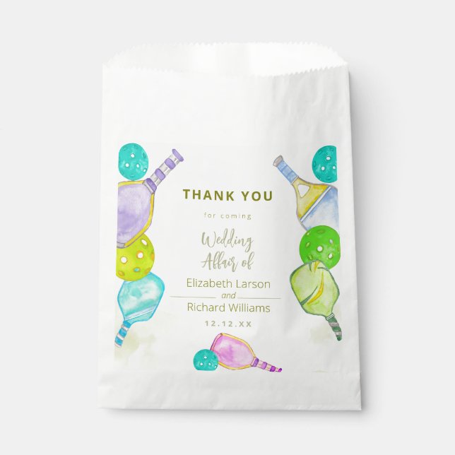 Sportliche Hochzeit Wasserfarben Pickleball Themen Geschenktütchen (Vorderseite)