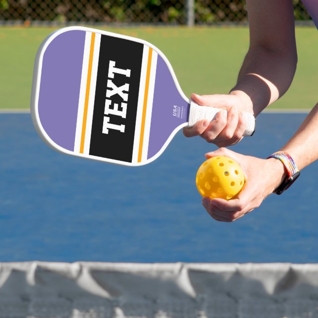 Sportliche Lila Gelbe Schwarz-weiße Racing Streife Pickleball Schläger (InSitu)