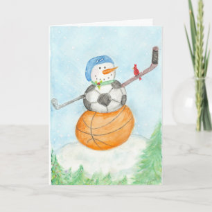 Sportliche Schneemann-Grußkarte Feiertagskarte