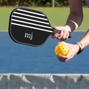 Sportliche schwarze und weiße Streifen mit Monogra Pickleball Schläger