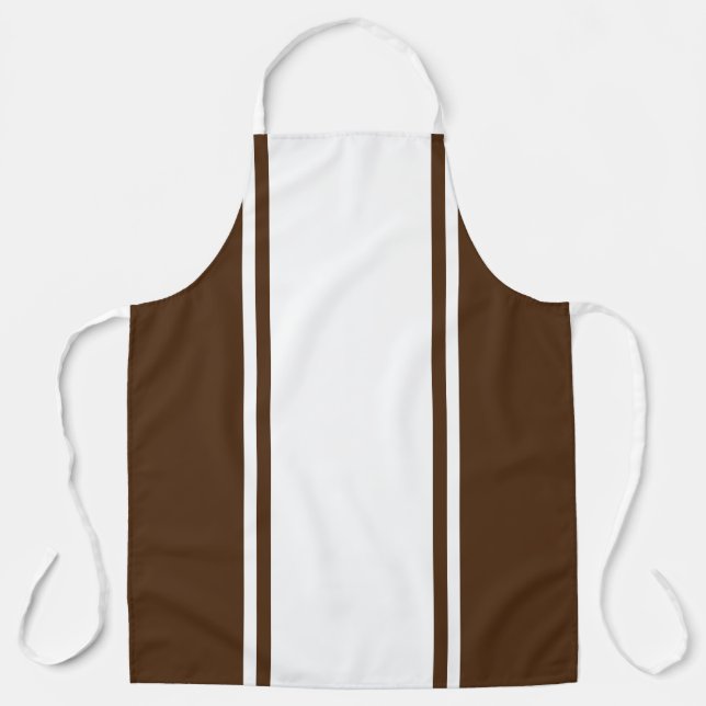 Sportliche weiße Racing Streifen auf Kakaobraun Schürze (Vorderseite)
